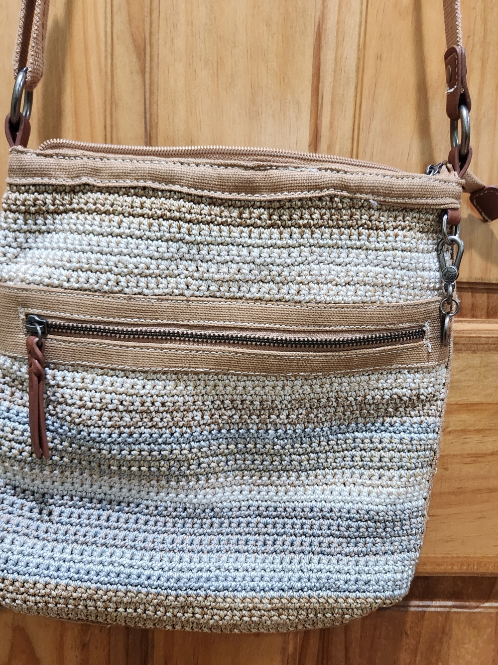 The Sak Crochet Lucia Crossbody Bag in Neutral Stripes